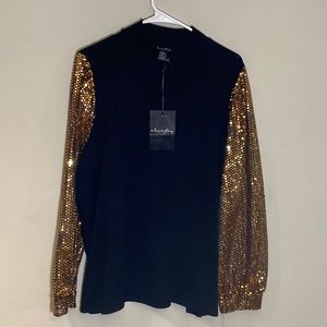NWT A Love Story black sweater with sequin sleeves